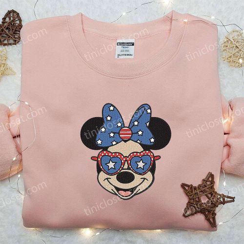 Minnie Mouse Love Glasses Embroidered Shirt Disney Independence Day Tee