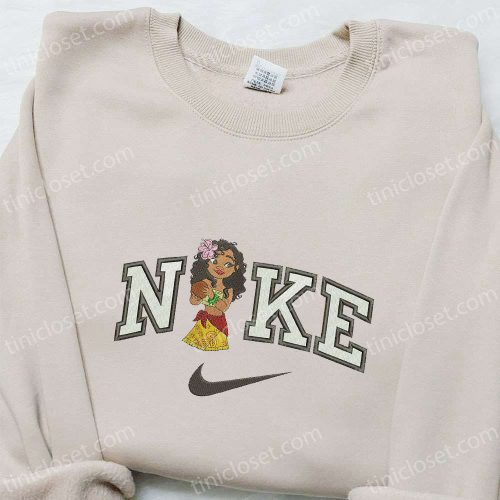 Moana x Nike Cartoon Embroidered Shirt: Disney Characters Inspired Nike-Branded Apparel