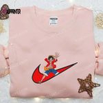 Monkey D Luffy x Nike Swoosh Anime Hoodie: One Piece Embroidered Shirt Nike Inspired