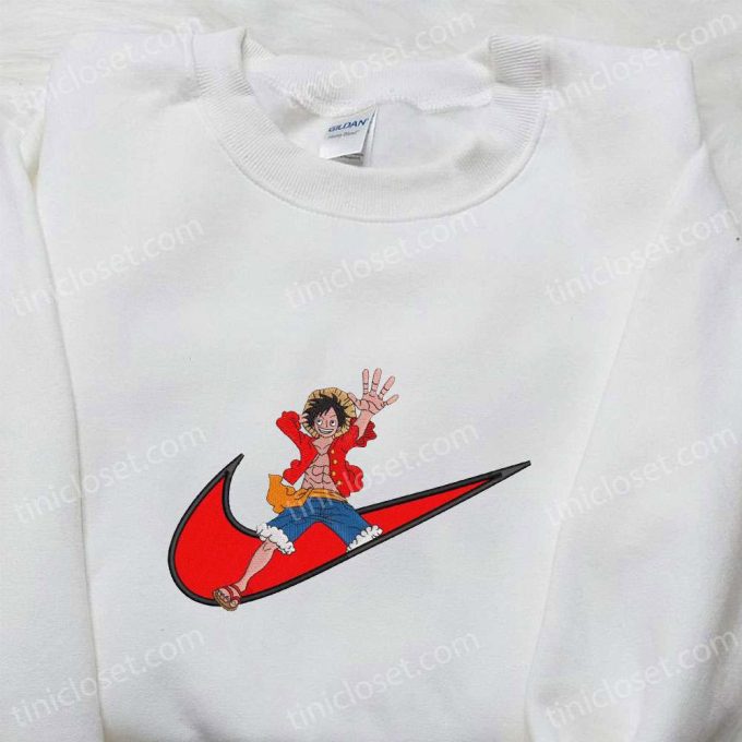 Monkey D Luffy x Nike Swoosh Anime Hoodie: One Piece Embroidered Shirt Nike Inspired