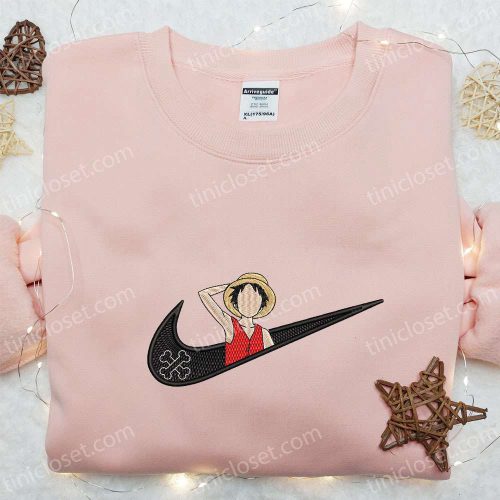 Monkey D Luffy x Nike Swoosh Embroidered Anime Tshirt – One Piece & Nike Inspired Shirt