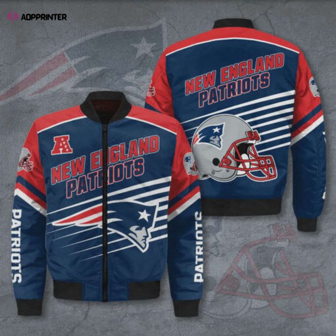 New England Patriots 3D Logo Pattern Bomber Jacket – Blue And Red