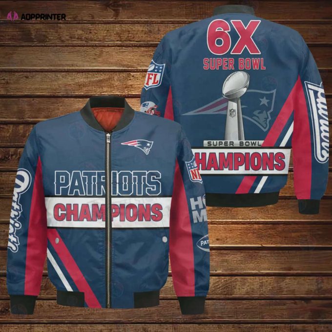 New England Patriots 6X Super Bowl Champions Design Bomber Jacket