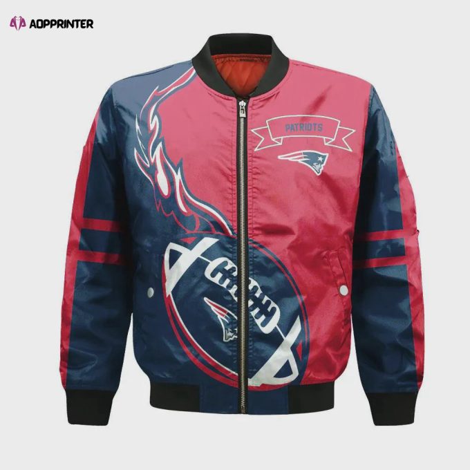 New England Patriots Bomber Jacket 3D Printed Flame Ball Pattern