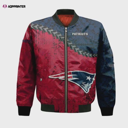 New England Patriots Curve Pattern Bomber Jacket – Blue White