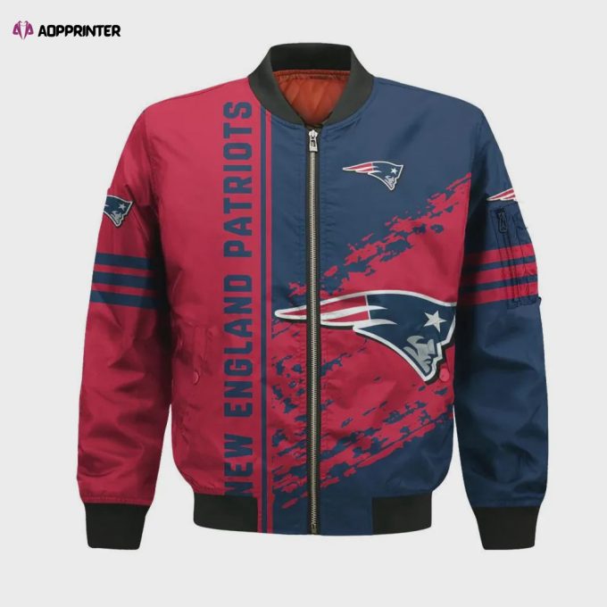 New England Patriots Bomber Jacket 3D Printed Logo Pattern In Team Colours