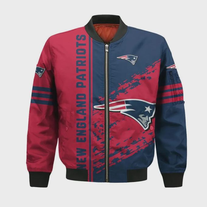 New England Patriots Bomber Jacket 3D Printed Logo Pattern In Team Colours