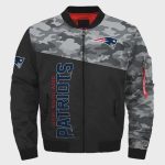 New England Patriots Camo Pattern Bomber Jacket – Black And Gray