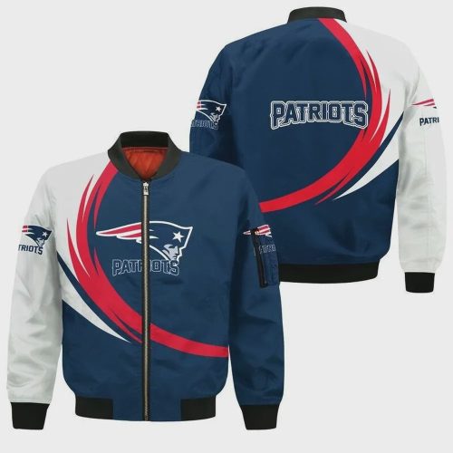 New England Patriots Curve Pattern Bomber Jacket – Blue White