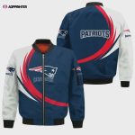 New England Patriots Curve Pattern Bomber Jacket – Blue White