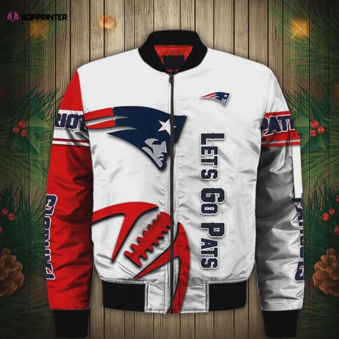 New England Patriots Graphic Ball Pattern Bomber Jacket – White Red