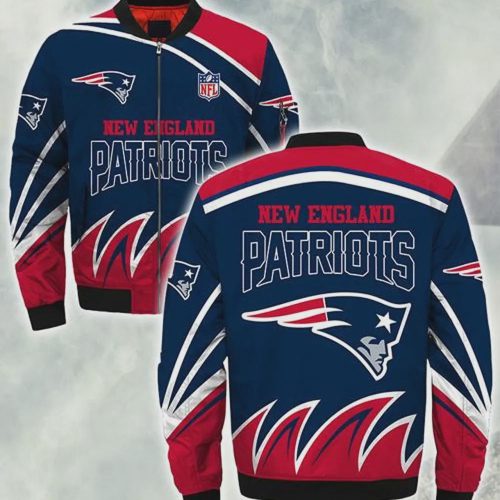 New England Patriots Grass Pattern Bomber Jacket – Red Navy Blue