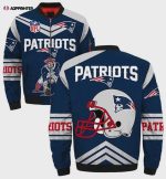 New England Patriots Helmet And Player Pattern Bomber Jacket In Navy Blue