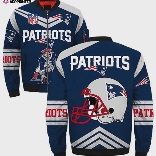 New England Patriots Pattern 3D Fullprint Bomber Jacket – White And Navy