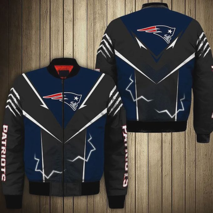 New England Patriots Lightning Pattern Bomber Jacket – Black Navy