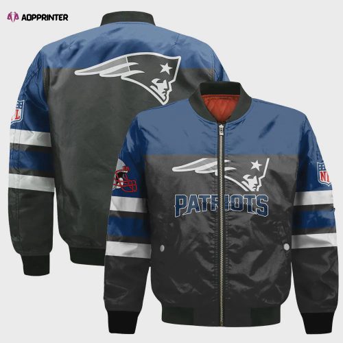 New England Patriots Lightning Pattern Bomber Jacket – Black Navy