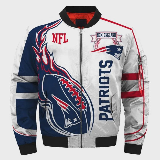 New England Patriots Logo Pattern Bomber Jacket – Navy Blue And White