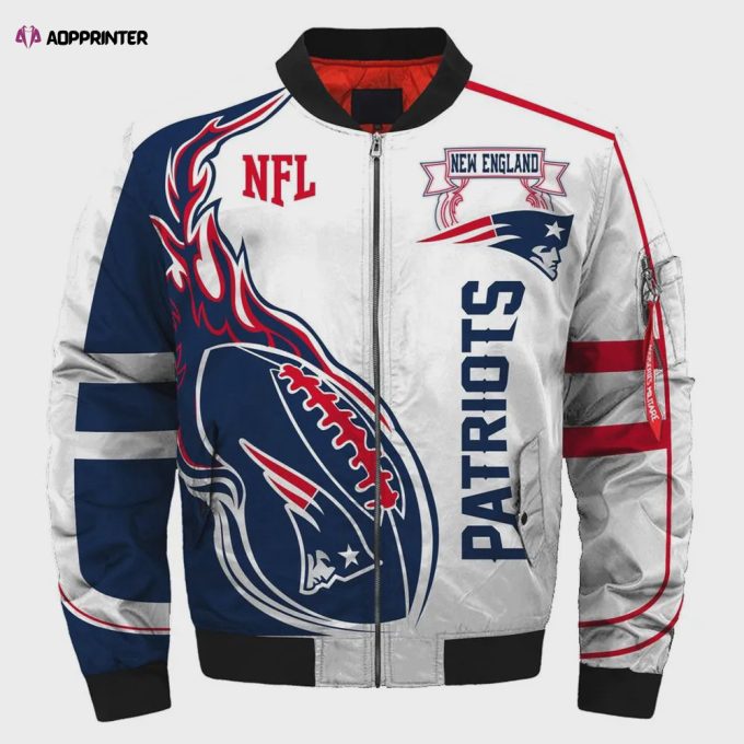 New England Patriots Logo Pattern Bomber Jacket – Navy Blue And White