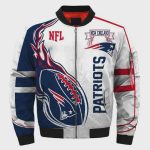 New England Patriots Logo Pattern Bomber Jacket – White And Navy Blue