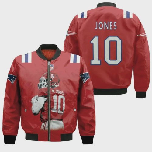 New England Patriots Mac Jones Pattern Bomber Jacket – Red