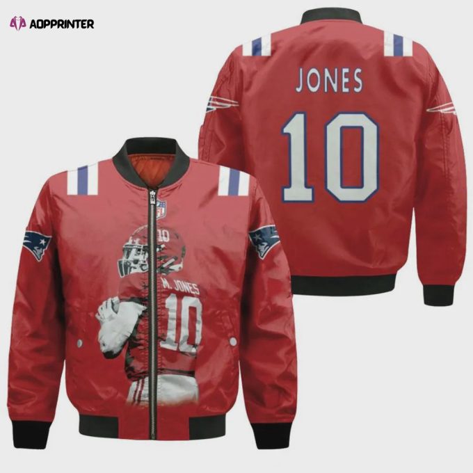 New England Patriots Mac Jones Pattern Bomber Jacket – Red