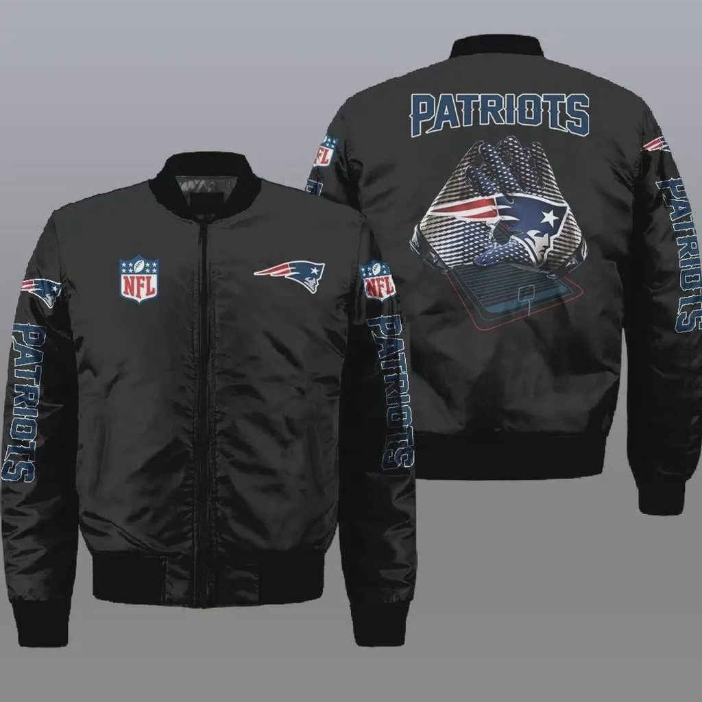 New England Patriots Pattern Bomber Jacket – Black