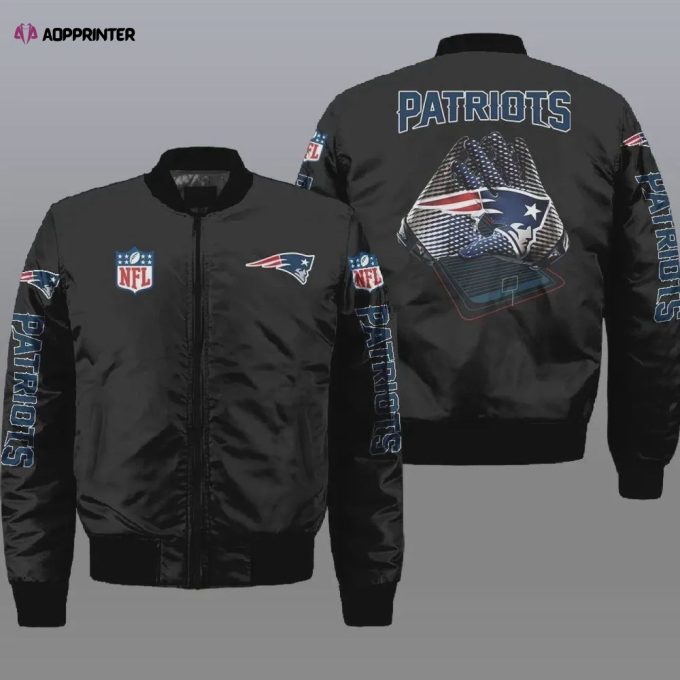 New England Patriots Pattern Bomber Jacket – Black