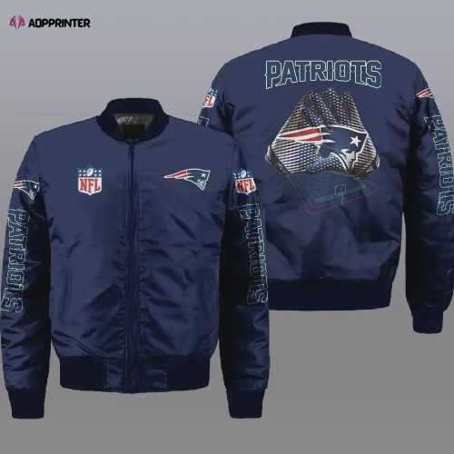 New England Patriots Players Pattern Bomber Jacket – White And Navy