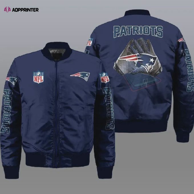 New England Patriots Pattern Bomber Jacket – Navy Blue