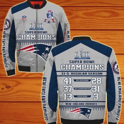 New England Patriots Super Bowl Bomber Jacket – Grey Navy Blue