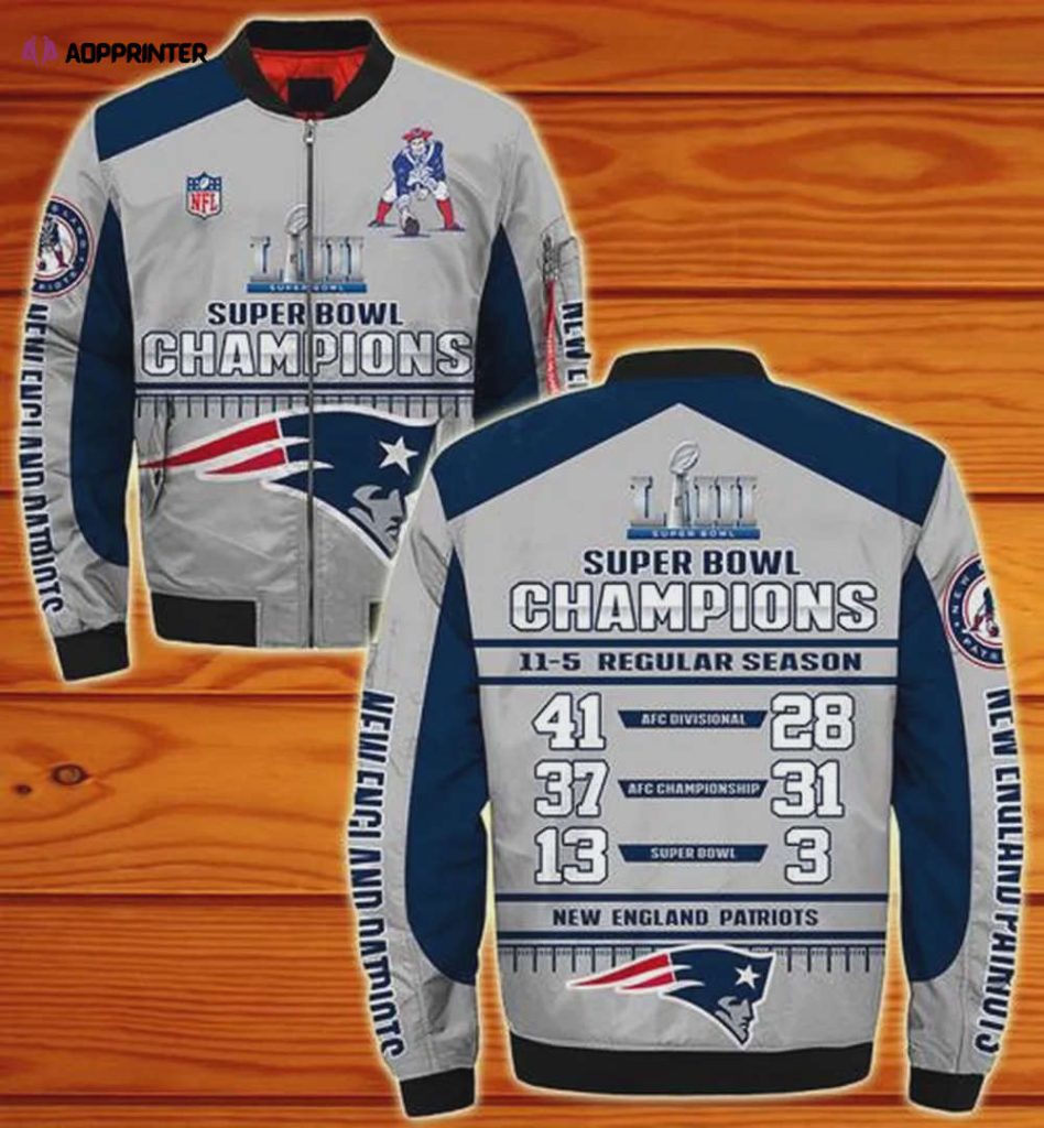 New England Patriots Super Bowl Bomber Jacket – Grey Navy Blue