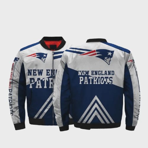 New England Patriots Team Logo Pattern Bomber Jacket – Navy Blue