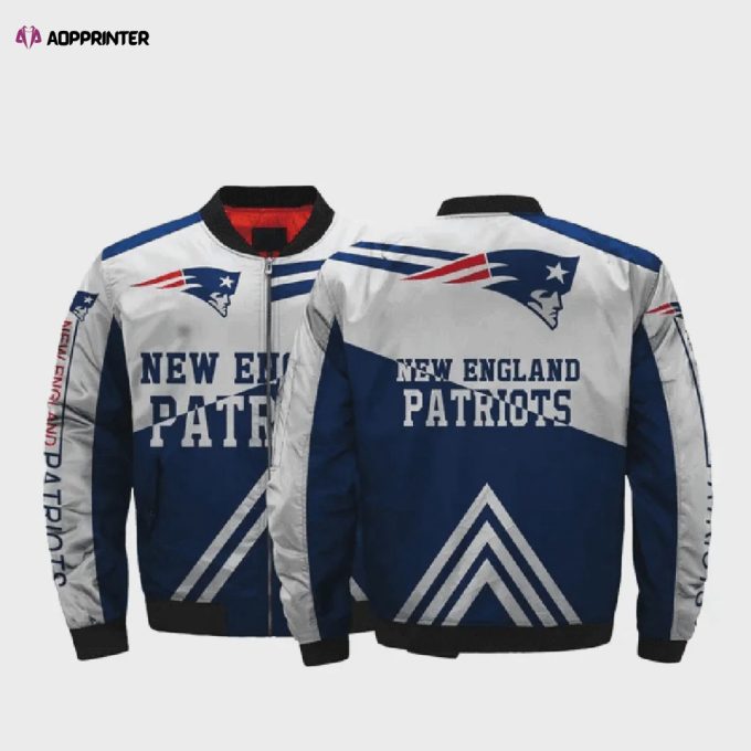 New England Patriots Team Logo Pattern Bomber Jacket – Navy Blue