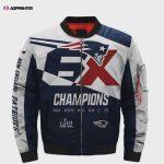 New England Patriots Team Logo Pattern Bomber Jacket – Navy Blue And White