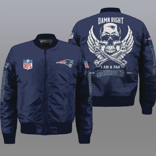 New England Patriots Wings Skull Pattern Bomber Jacket – Navy Blue