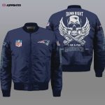 New England Patriots Wings Skull Pattern Bomber Jacket – Navy Blue