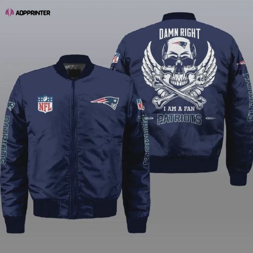 New England Patriots Wings Skull Pattern Bomber Jacket – Black