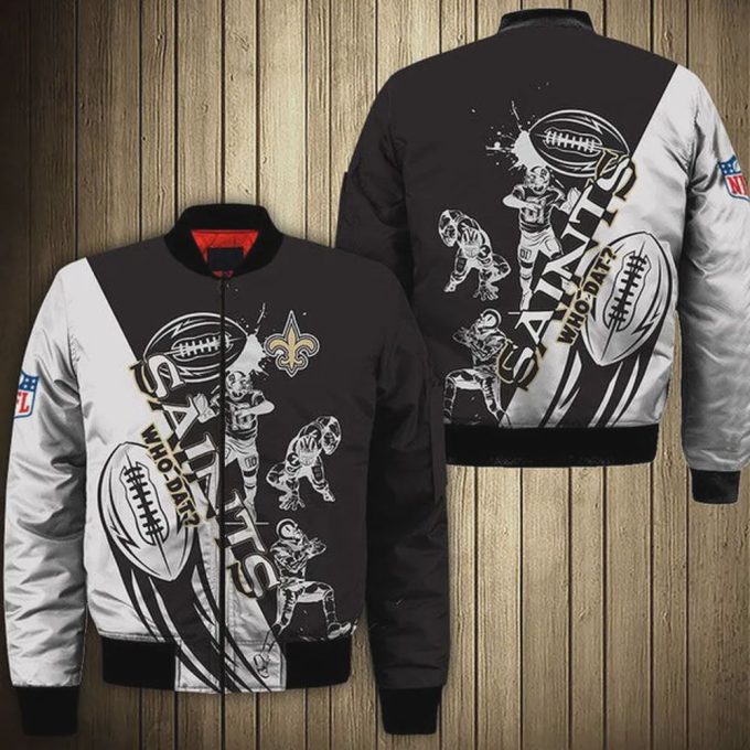 New Orleans Saints Athlete Pattern Bomber Jacket – White And Black