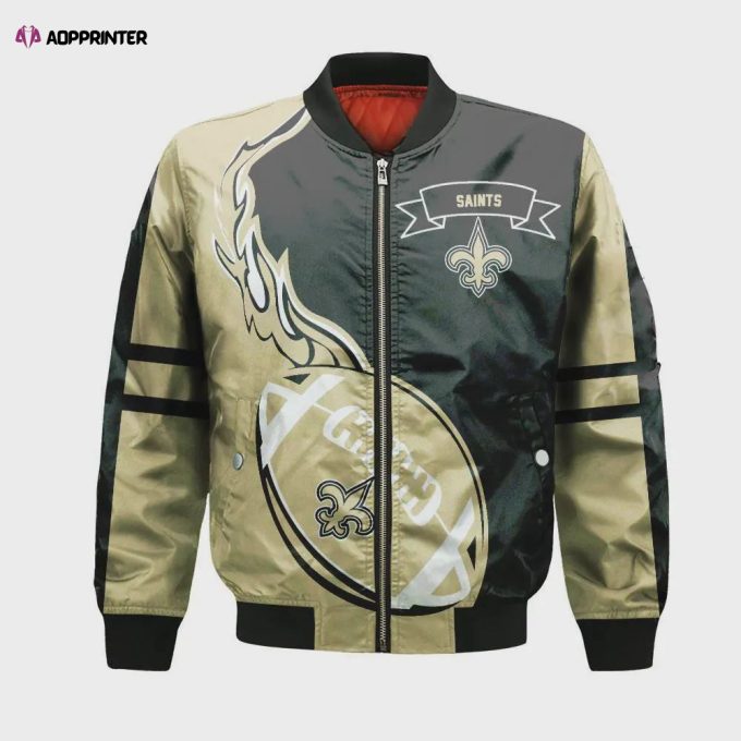 New Orleans Saints Bomber Jacket 3D Printed Flame Ball Pattern