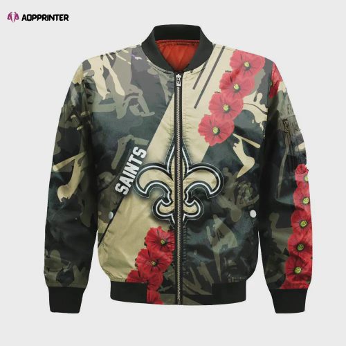 New Orleans Saints Graphic Ball Pattern Bomber Jacket In White Gold