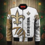 New Orleans Saints Graphic Ball Pattern Bomber Jacket In White Gold