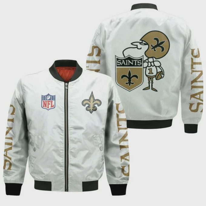 New Orleans Saints Logo On White Pattern Bomber Jacket