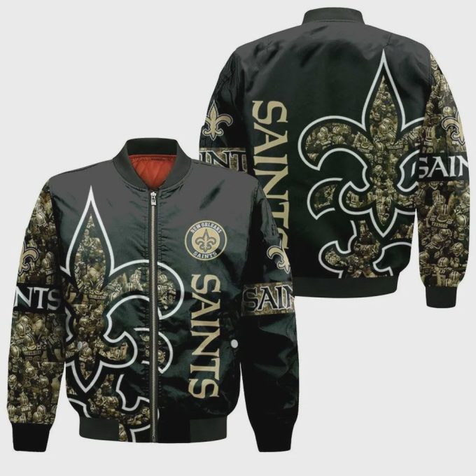 New Orleans Saints Logo Pattern Bomber Jacket – Black