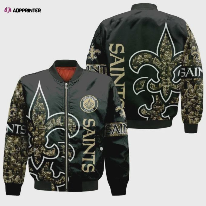 New Orleans Saints Logo Pattern Bomber Jacket – Black