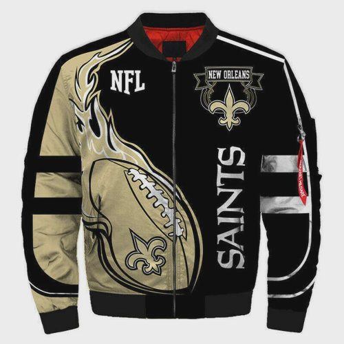 New Orleans Saints Logo Pattern Bomber Jacket – Black And Yellow