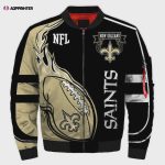 New Orleans Saints Logo Pattern Bomber Jacket – Black And Yellow