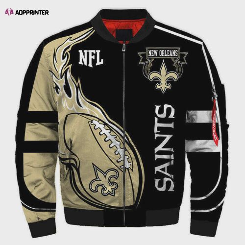 New Orleans Saints Logo Pattern Bomber Jacket – Black