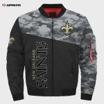 New Orleans Saints Military Pattern Bomber Jacket – Black And Gray