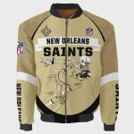 New Orleans Saints Players Running Logo Pattern Bomber Jacket – Yellow