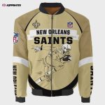 New Orleans Saints Players Running Logo Pattern Bomber Jacket – Yellow